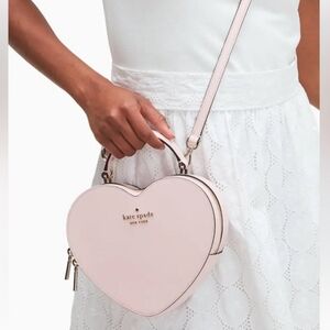 KATE SPADE Love Shack HEART PURSE with CROSSBODY STRAP in Chalk Pink NWT